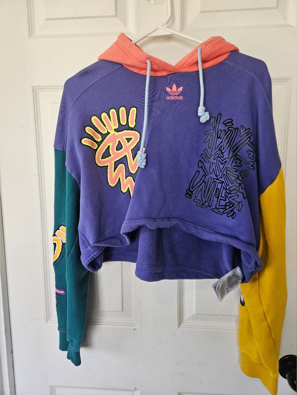 adidas Multi-Color Cropped Hoodie Sweatshirt - Purple, Coral, Teal, Yellow